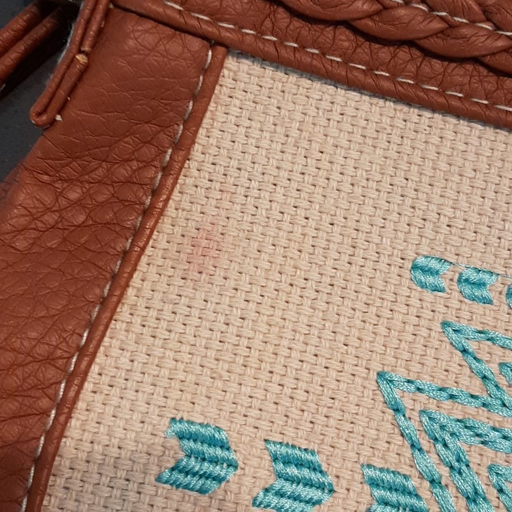 Brown Cream and Turquoise Purse with Adjustable Strap - Picture 2 of 8
